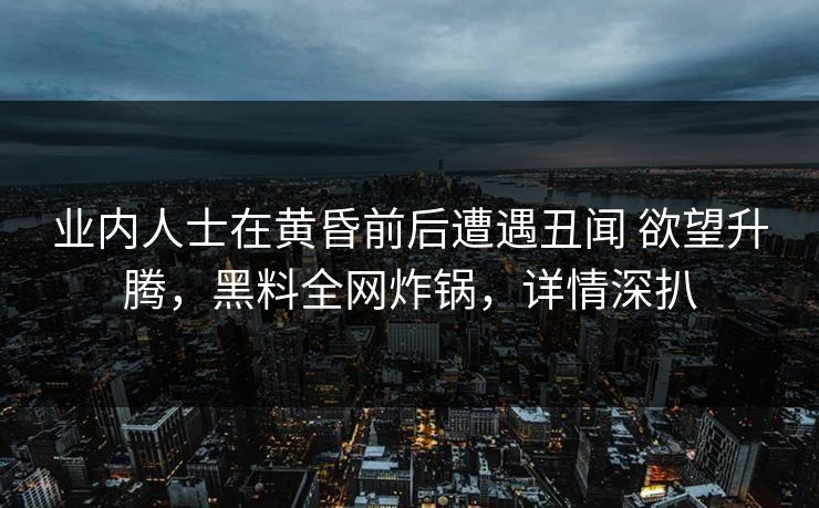 业内人士在黄昏前后遭遇丑闻 欲望升腾，黑料全网炸锅，详情深扒