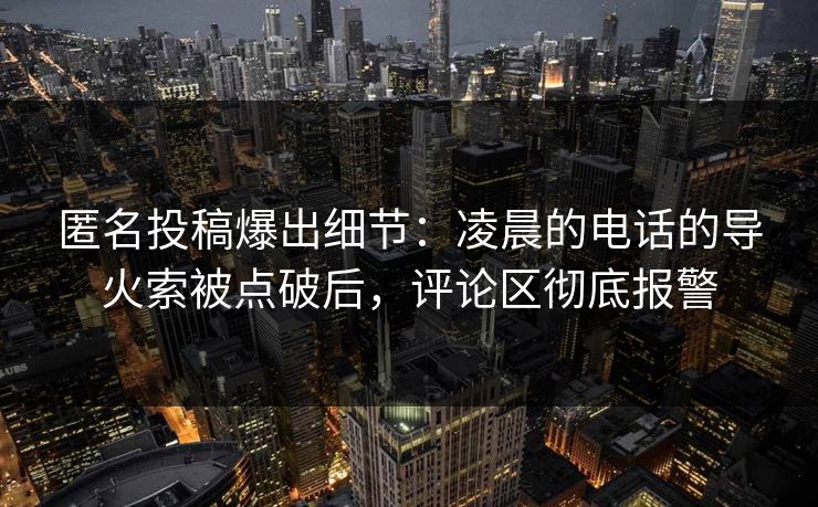 匿名投稿爆出细节：凌晨的电话的导火索被点破后，评论区彻底报警